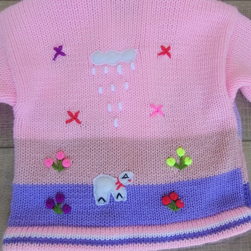 The Whisper Handicrafts Girls 100% Wool Llama Zip Hoodie Pink Size 18-24M / 2T